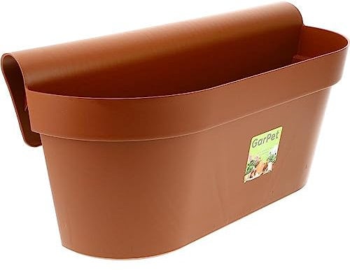 Geländerkasten Balkon mit Wasserspeicher Blumentopf Zaun Blumenkasten Geländer Balkontopf Balkonkasten Terracotta Außenbereich 49 x 21 x 23 (H) cm