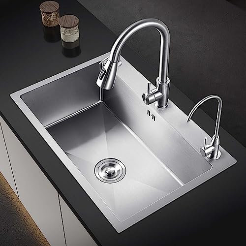 FGYAHOKN Fregadero Cocina De Acero Inoxidable 304 60x45cm, Fregaderos De Un Seno, Fregadero Empotrable En El Hogar, Fregadero De Cocina 1 Seno, con Grifo Extraíble