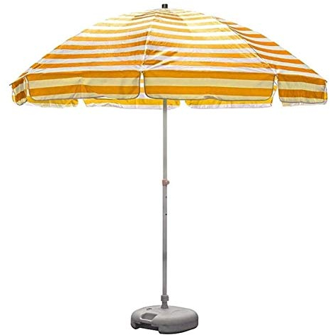 Sonnenschirme für den Außenbereich, 2,4 m, gestreift, Strandschirm, UV 50+, tragbar, für den Außenbereich, Terrasse, Gartenschirm (gelbe und weiße Streifen)