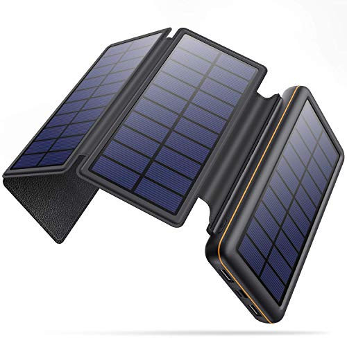 Solar Powerbank 26800mAh Power Bank Tragbare Solar Ladegerät mit 4 Solarpanel Faltbar und 2 USB Ports Outdoor Wasserfester Externer Akku für Smartphones,T ablets, Camping, Wandern-Orange