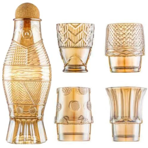 MEETOZ Set di 4 bicchieri da birra in vetro, bollitore per acqua fredda, 1000 ml, impilabili, a forma di pesce, per soda, succhi di frutta, latte, coca cola, birra, liquori a forma di pesce