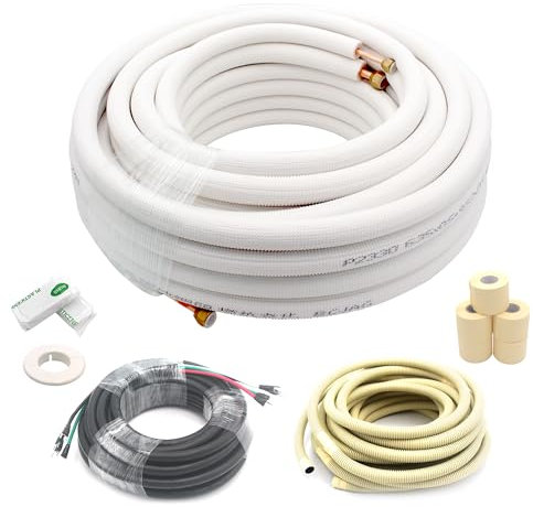 TAUROX Set di mini tubi in rame da 1,5 m con diametro esterno da 1/4 e 3/8 e bobina isolante in PE ispessito bianco da 3/8, per mini split aria condizionata o apparecchiature per pompe di