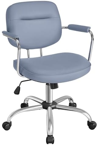 SONGMICS Homeoffice-Stuhl, Schreibtischstuhl, Schminkstuhl, PU, Drehstuhl, ergonomischer Bürostuhl, Armlehnen, Wippfunktion, höhenverstellbar, für Büro, Homeoffice, nebelblau OBG033Q01