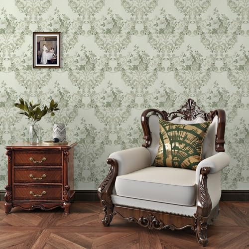 Yullpaper Selbstklebende Tapete Blumen Blätter Klebefolie Blumen Vintage für Möbel Grüne Tapete Floral Blätter Dekofolie Möbelfolie Wand Tapeten Wohnzimmer Muster Tapete Grün Schlafzimmer 44.5 X 260cm