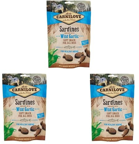 Carnilove Soft Snack Sardinen mit Knoblauch | 3er Pack | 3 x 200 g | Soft Snack für Hunde | Zur Unterstützung der Haut- und Fellgesundheit | Getreide- und Kartoffelfrei