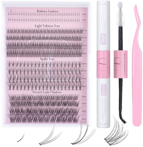 ALLOVE Wimpern-Bündel Kit Einzelwimpern Mehrtypen Gemischte DIY-Wimpernverlängerungen Kit mit Unterwimpern, 7D Spike-Fächer, Leichte Volumenfächer, Natürliche Wimpernbündel für Selbst-Anwendung