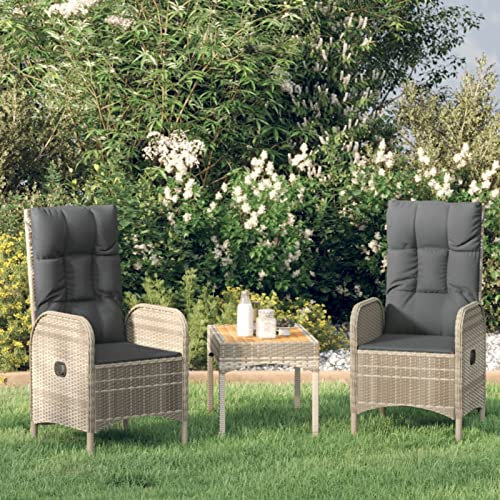Gecheer 3-TLG.Outdoor Lounge Sofa 2 Personen Gartenmöbel Set Rattanmöbel Essgruppe Garten Sitzgruppe für Balkon,inkl Esstisch mit Holz Tischplatte & 2 Gartensessel mit 2 Sitzkissen,2 x Rückenkissen