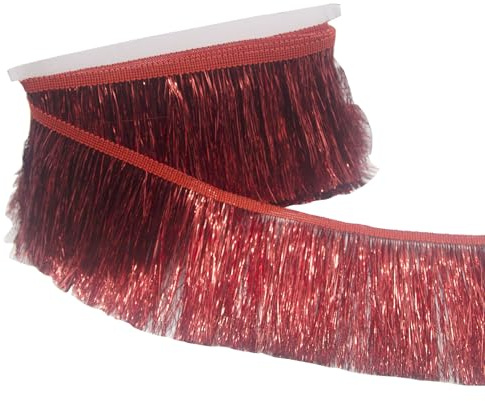 KUYLENT Lametta-Fransenborte aus glänzendem Lametta-Fransenborte für Tanzkostüm, Kleid, Bühnenkleidung, Party-Dekoration, DIY, 6,5 m, Rot