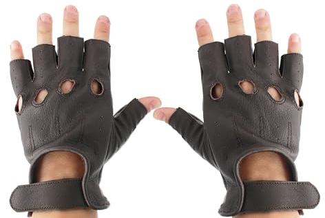 Zerimar Handschuhe Leder | Fingerlose Lederhandschuhe | Lederhandschuhe Herren | Handschuhe fahren | Lederhandschuhe Herren Autofahrer | Farbe Braun | Größe 9M
