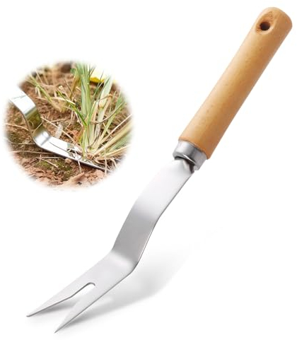 Weed Puller With V-Shape Fork Wood Handle Dandelion Removal Tool Stainless Steel Hand Weed Puller Manual Weed Removing Weeding Tools Weed Fork for Yard Gard Weeding Labour Day Thanksgiving Day