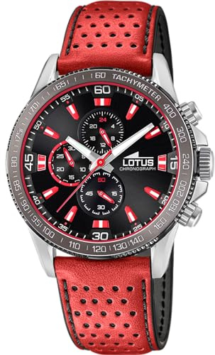Lotus Herrenuhr Analog aus Leder Rot | Quarzwerk, Chronograph, Widerstandsfähiges Mineralglas, Wasserdicht 5 ATM Elegant 18957/3