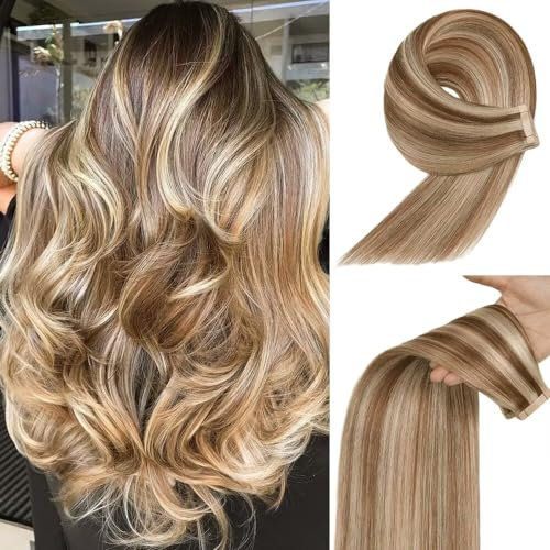 YDDM Tape In Extensions Echthaar 20pcs 35cm 40g Invisible Tape Extensions Echthaar Extensions Echthaar Tape Extensions Skin Weft Haarverlängerung(14Zoll,P6/613#)