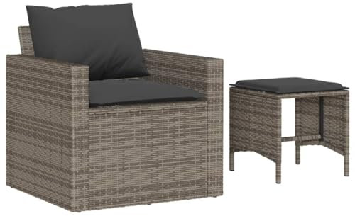 vidaXL Garten Sofagarnitur 4-TLG., Gartensofa mit Kissen Stahlrahmen, Sitzgruppe für Garten Terrasse, Gartenmöbel, Modern, Grau Poly Rattan