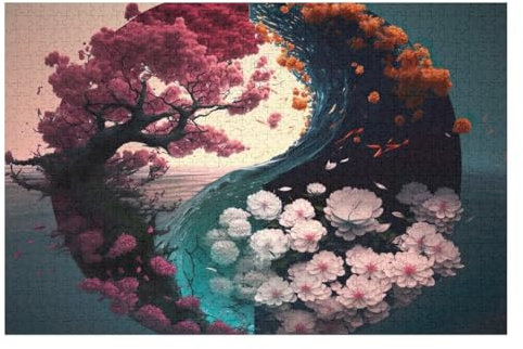 Yin- und Yang-Ebenen Puzzle 1000 Teile,Puzzles Für Erwachsene, Impossible Puzzle, Geschicklichkeitsspiel Für Die Ganze Familie, Puzzle Kinder,Holzpuzzle-Geschenk,Raumdekoration, (75×50cm)