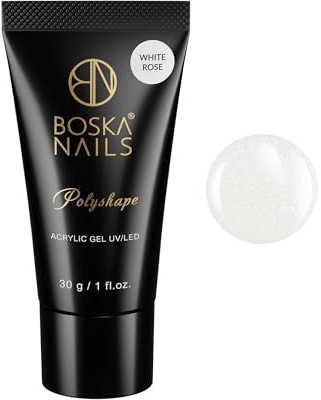Boska Nails Polyshape Acryl-Gel White Rose 30 g gel pour ongles blanc laiteux avec un léger éclat, pour une modélisation d'ongles précise et durable, dans un tube pratique