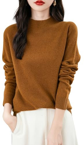 Chanyarn 100% Merinowolle Pullover Damen Winter Stehkragen First-Line Ready to Wear Langarm nahtlosem Strickpullover (Karamell,M)