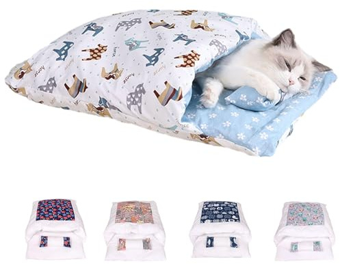 Orthopaedic Cat Sleeping Bag, The Soft and Warm Sleeping Bag for Cats, Cat Sleeping Bag, Removable and Washable Cat Cushion, Safety Feeling Pet Bed (Pony, S (within 4 pounds))