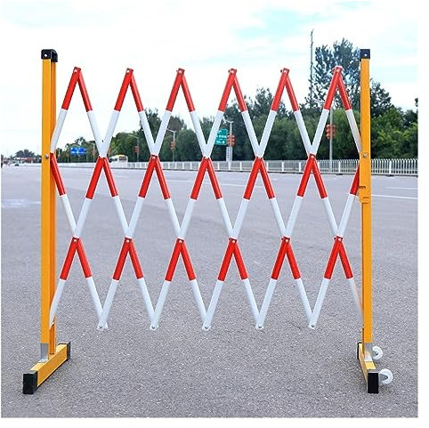 Ausziehbare Absperrung aus Metall, einziehbarer Verkehrszaun mit Rollen für Einfahrtstor, für Wartungs- und Bauarbeiten sowie zur Verkehrskontrolle (Größe: L700 cm/22,9 ft)