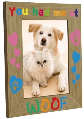 CREATCABIN Bilderrahmen Holz Krallendruck Herz Braun Wandmontage Displaybilder Poster 4x6 zum Aufhängen An Der Wand Galerie Tischdekoration Hundeliebhaber Gedenkgeschenke 15x20cm You Had Me at Woof