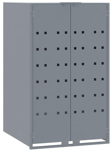 ** vidaXL - Grey Steel Wheelie Bin Storage - Single Garden Store for Trash Cover, Expandable Bin Shelter for 120L/240L Bins with Gas Spring Lid - Weather Resistant