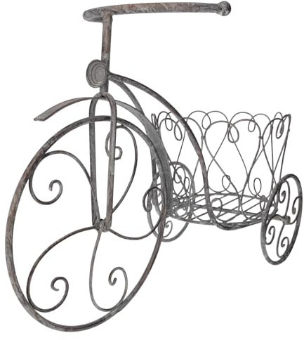 Keyhomestore Tricycle Plant Holder and Flower Holder Made of Iron, Grey, 38 cm High, Ideal for Outdoor Furniture, Garden Decoration