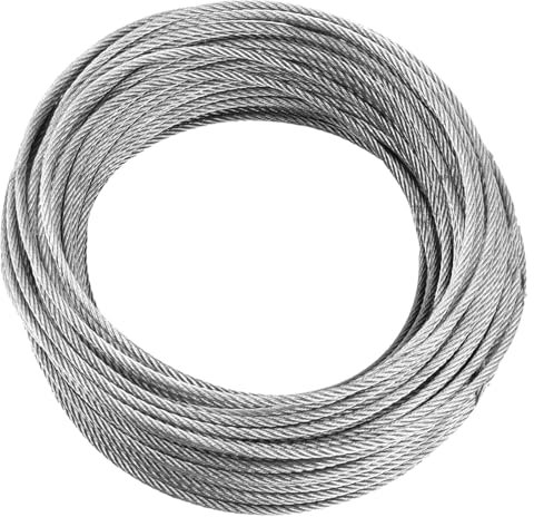 Cable de Acero 3mm, 30m / 98.4ft Cuerda de Alambre de Acero Inoxidable, 7 x 7 Trabajo Pesado Cables Metalicos, 352lbs(160kg) Capacidad de Carga / 1404lbs(637kg) Máximo