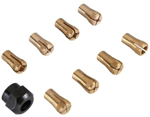 GSCLZ Spannzangenfutter Messing 9 Teile, darunter 8 Teile Mini-Spannfutter/kleine Spannzange und 1 Stück Feste Kupferkappe FüR Rotationswerkzeuge Festziehen