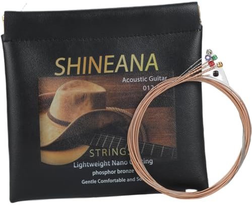 Cuerdas de guitarra – Cuerdas para guitarra acústica – Revestimiento ligero sin revestimiento, bolsa de almacenamiento de cuero de bronce fosforoso, suave y suave, para guitarras de 6 cuerdas, ligero