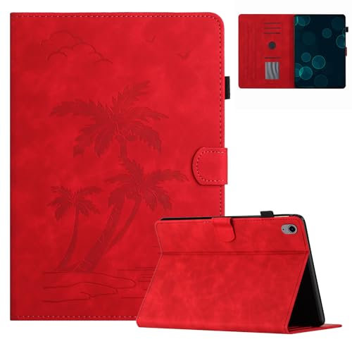 Coque pour iPad Mini A17 Pro 2024/ iPad Mini 7 2024 / iPad Mini 6 2021 8,3 Pouces Housse de Protection Multi-Angles Étui en Cuir PU avec Fente pour Carte, Auto Réveil/Sommeil, Rouge