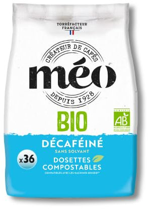 Café Méo Dosettes Décaféiné Bio - Pack de 432 Capsules (12x36) - compatibles machines à dosettes courantes - Certifié AB