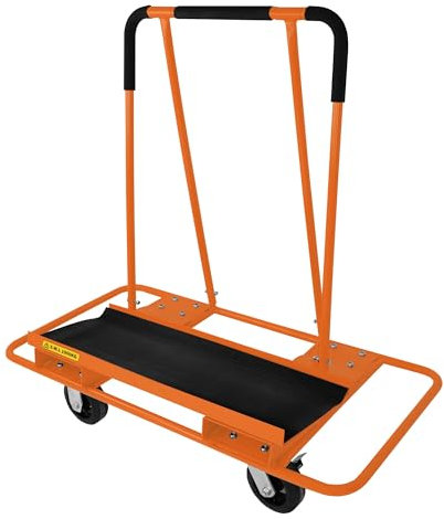 Plasterboard Trolley Dry Wall Cart Sheetrock Board Sheet Material Carrier Dolly Transporter 1000kg 2200lbs Heavy Duty Steel 2 Fixed & 2 Swirl Wheels 2 Breaks Foam Handle Non Slip Rubber Matting