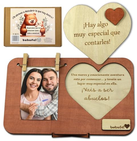 Bubufel Anuncio embarazo | Anunciar embarazo | Vais a ser abuelos |Sorpresa embarazo | Marco de Fotos 24 x 15 cm con Mensaje Sorpresa | Espacio para Nota Personalizada