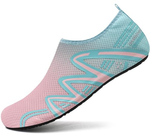 IceUnicorn Badeschuhe Wasserschuhe Damen Herren Schwimmschuh Strandschuhe Aquaschuhe Bequeme Passform(Linie RosaBlau, 38/39EU)