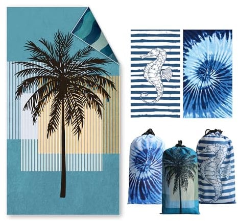 Asbtos Strandtuch Groß, 180 x 100 cm Doppelseitig Strandhandtuch, Schnell Trocknendes, Weiches, Leichtes, Pflegeleicht, Sandfreies Microfaser Handtücher für Reise Urlaub Schwimmen Camping, mit Tasche