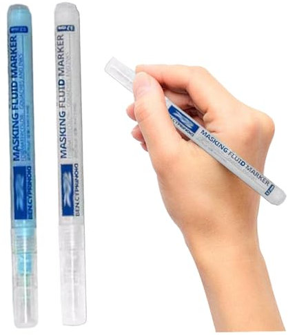 2 pcs de masquage de liquide stylo, liquide de masquage blanc/bleu, liquide de masquage de 0,7 mm pour la peinture à l'aquarelle, liquide de masquage liquide lisse, fluide de masquage aquarelle