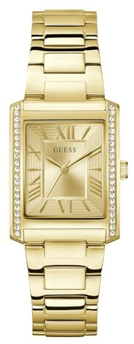 Guess Damen Armbanduhr Bonnie mit Zirkonia Edelstahlarmband Mineral Glas Ziffernblatt 3 Bar Gehäusedurchmesser: 27x35 mm