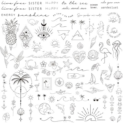 3 Sheets Small Beach Tattoos for Women Fake Tattoo Summer Semi Permanent Tattoos Waterproof for Men Makeup Accessories
