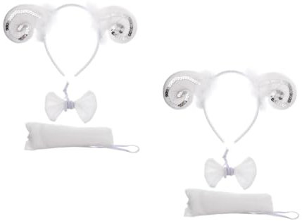 SHERCHPRY 2 Sets Schaf Stirnband Schaf Ohren Und Schaffell Tierschwanz Kuh Tier Stirnband Hasenohren Halloween Verkleidung Tierkostüm Hirschschwanz Hörner Süßes Lamm
