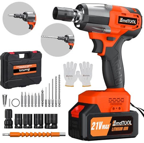 Avvitatore a Impulsi Brushless 550N.m, 3400 RPM, 1/2 Chiave Elettrica, 2 Velocità Avvitatore a Percussione, Avvitatore a Batteria con Luce LED, 4.0Ah Batteria, 4 Bussola, 12 Punte, per Auto e Casa