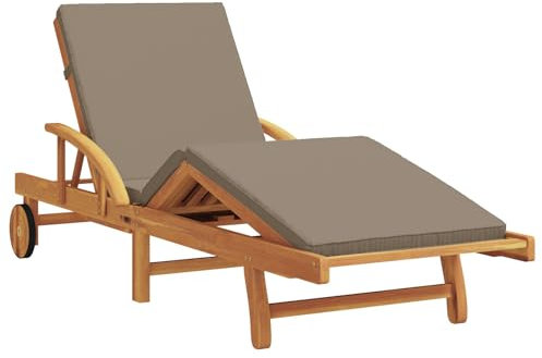 vidaXL Bequeme gepolsterte Sonnenliege Mit verstellbaren Armlehnen In Taupe | Klappbares Teakholz Design Outdoor Möbel Für Entspannung EIN Sitzkapazität Garten Terrasse Balkon Neigbare Chaiselongue