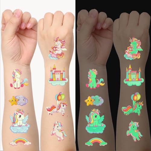 10 Blatt Einhorn Tattoos für Kinder, hautfreundlich & sicher, Glitzer Tattoo Sticker für Mädchen, ideal für Geburtstag, Party, Mitgebsel