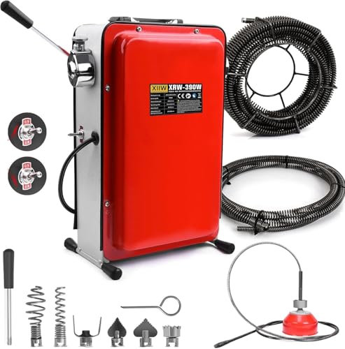 16mm 14,5M Spirale, 390W Elektrisch Rohrreinigungsmaschine für Ø20-100mm Rohrleitungen, Rohrreinigungsgerät 450U/min, Rohrreinigungsspirale Ø8mm 10M, Rohrreiniger Abflussreiniger Reinigung Drain Clean