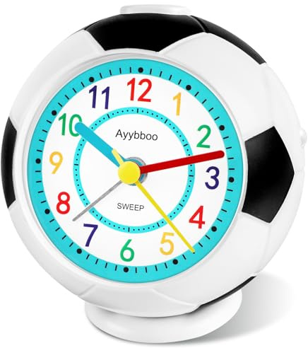 Ayybboo Fußball Wecker Kinder für Jungen Und Mädchen Ohne Ticken | Analog Kinderwecker mit Nachtlicht und Schlummerfunktion, ideal für Schulanfänger, geeignet für Kinderzimmer und Schulzeit