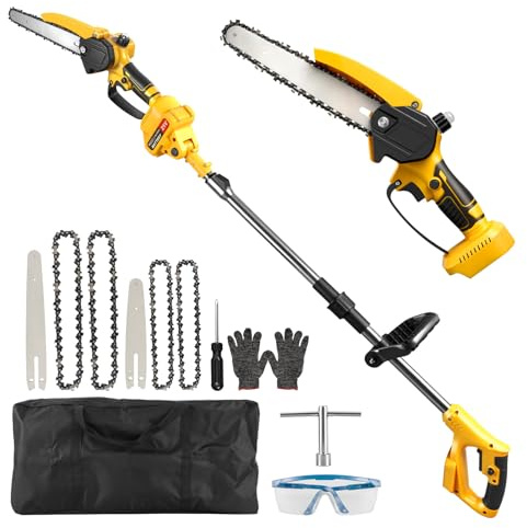 panthem 2-in-1 Akku Hochentaster Kompatible mit Makita 18V (ohne Batterie), 8 Zoll & 6 Zoll Bürstenlose Mini Kettensäge mit 4 Ketten, Teleskop Astsäge zum Baumbeschneiden & Holzschneiden