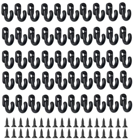 QINGYIWL 50 Stück Mini Haken, 17mm Schlüsselhaken Klein mit Schrauben, Kleine Haken für Schlüsselbrett, Schmuck (Schwarz)