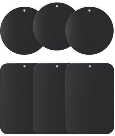 APPS2Car Metallplatten für Magnetische Handyhalterung, Universal-Ersatz-Metallscheiben mit Starkem Klebstoff, 3 Runde und 3 Rechteckige Platten für Autohalterungen