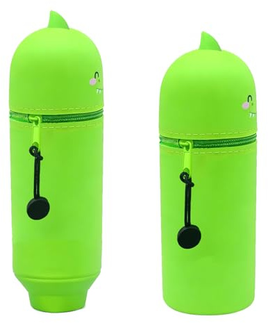 BSITSSS Dinosaure Trousse Crayon 2 en 1, Vert Pot à Crayon avec Fermeture Éclair, Kawaii Dinosaure Stylo de Table en Silicone Souple pour Stylos Crayons Feutres Scolaire Bureau