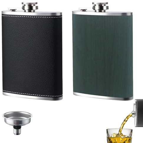 2 Pcs 8 Oz Stainless Steel Hip Flask Set, Hip Flasks for Men and Women, Leak-Proof Hips Flasks with Textured Finish for Camping, Festivals, Hiking, Travel and Gifting