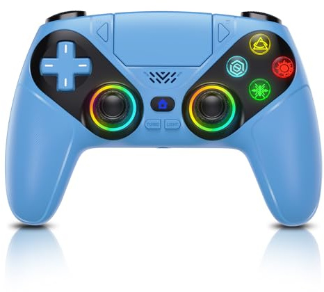 Gamrombo RGB Wireless Controller for PS5/Pro/Slim & PC, Bluetooth Gamepad with Back Buttons, Touchpad, Macro, Turbo, Dual Vibration, 6-Axis Sensor, 3.5mm Audio Jack, Speaker - Blue