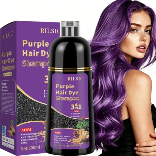 500ML Black Hair Dye Shampoo 3 in 1, Shampoo Colorante Nero per Donna Uomo, Shampoo Colorante Capelli Istantaneo, Hair Color Shampoo - Naturale - Shampoo per Capelli (Viola, 500ML)
